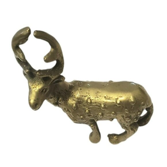 Vintage Brass Mini Spotted Deer Statue 3.5" Buck Antlers MCM Christmas Figurine - Picture 5 of 9